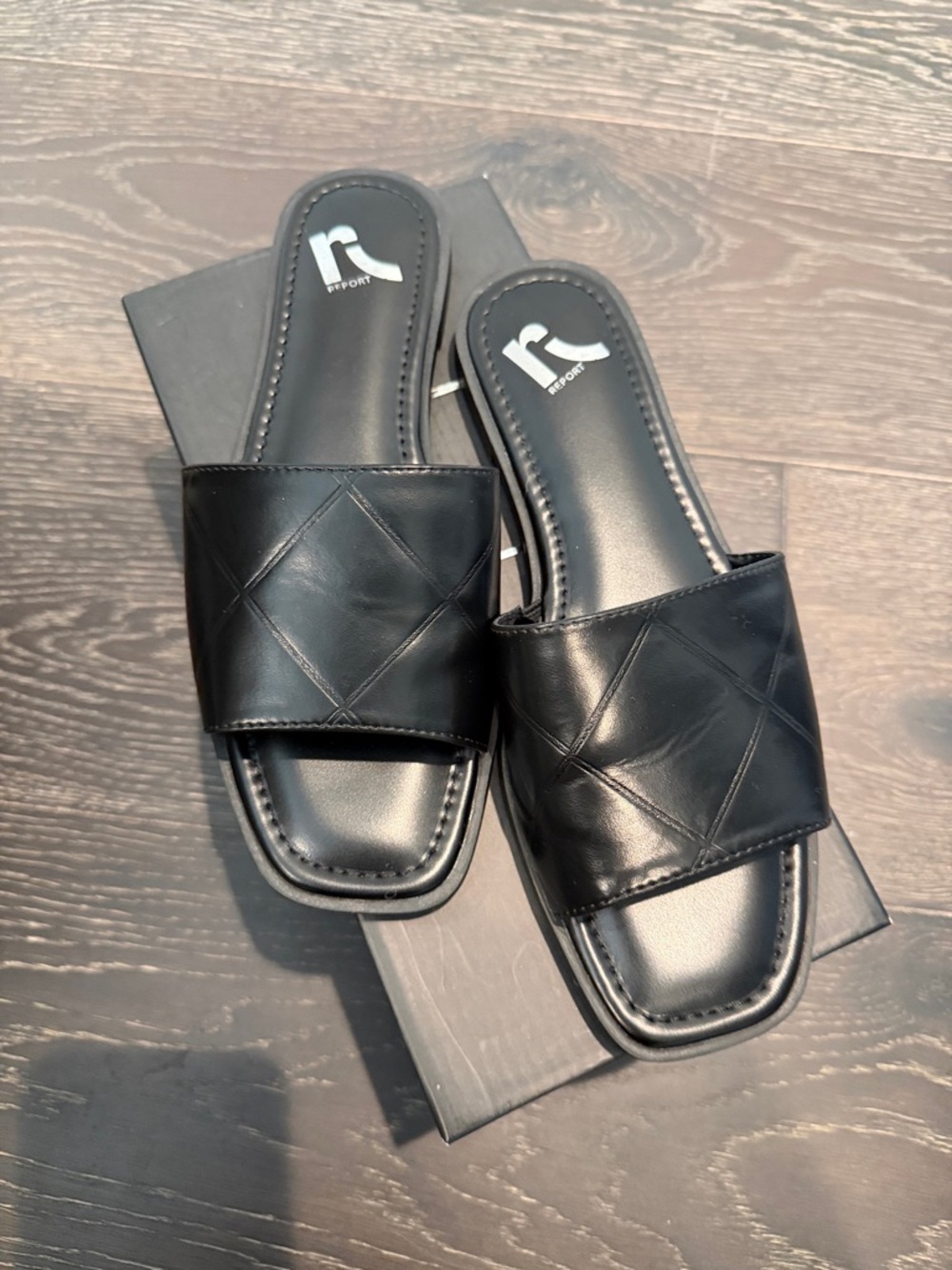 Black Quilted Slide Sandals - Picture 1 of 3